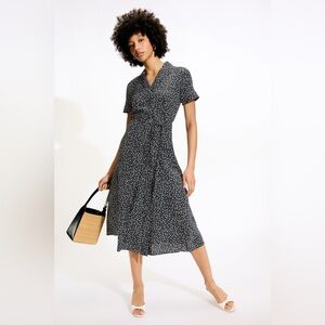 Club Monaco Silk Black Floral Midi Dress